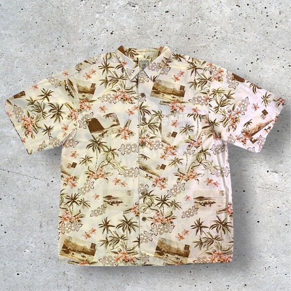 Roundtree & Yorke Men’s Shirt Hawaiian Tropical Button Up Size Large - Picture 1 of 9